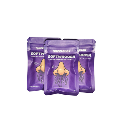 Sniffables Softwhoosh 3-pack aromatherapy cotton wicks infused with pure essential oils including vetiver, lavender, blue tansy, chamomile, and amyris. Designed for an instant relax and calming vibe, making it perfect for winding down and best before bed.